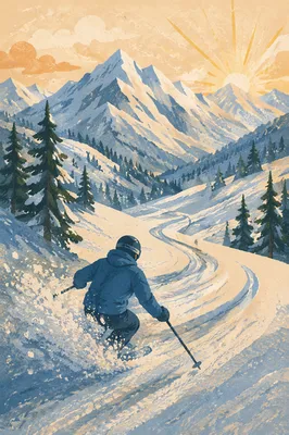Lone Skier on Golden Alpine Morning