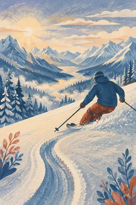 Skier Carving Through Misty Alpine Powder