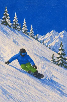 Downhill Skier Carving Fresh Alpine Powder