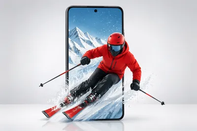 Dynamic Skier Bursting From Smartphone Screen