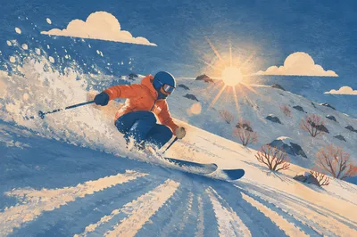 Downhill Skier Carving Through Mountain Powder