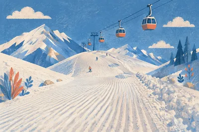 Alpine Downhill Ski Run in Winter Sun