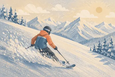Lone Skier on Fresh Alpine Slope