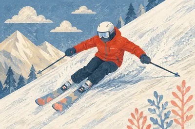Skier Carving Down Steep Snowy Mountain