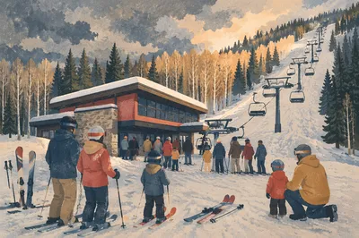 Winter Ski Resort Base With Chairlift