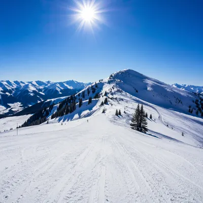 Sunny Alpine Downhill Skiing Slopes