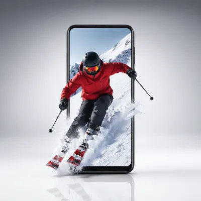 Dynamic Skier Bursting From Smartphone Screen