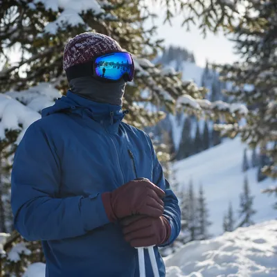Skier Paused on Snowy Alpine Trail