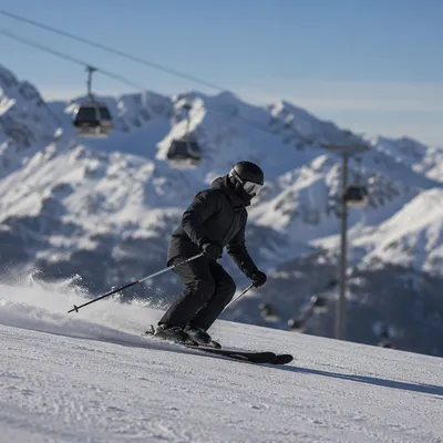 Skier Descending Snowy Alpine Slope