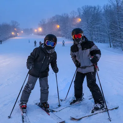 Blue Hour Downhill Skiing at Snowy Mountain