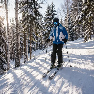Skier Gliding Through Snowy Forest Trail