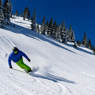 Downhill Skier Carving Fresh Alpine Powder