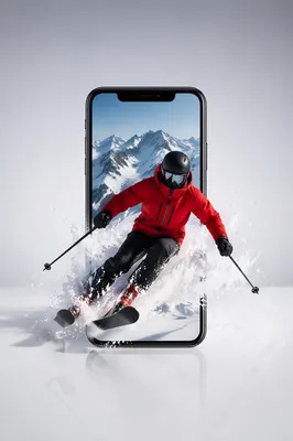 Downhill Skier Bursting From Smartphone