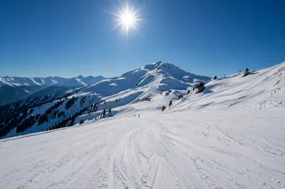 Sunlit Alpine Downhill Skiing Panorama