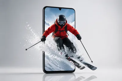 Dynamic Skier Bursting From Smartphone Screen