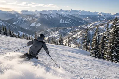 Lone Skier Carving Alpine Downhill Turn