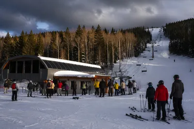 Winter Ski Resort Under Moody Mountain Light