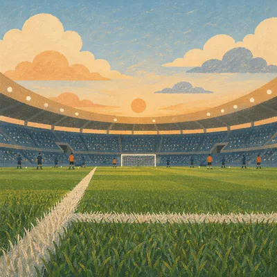 Golden Hour Soccer Stadium Field View
