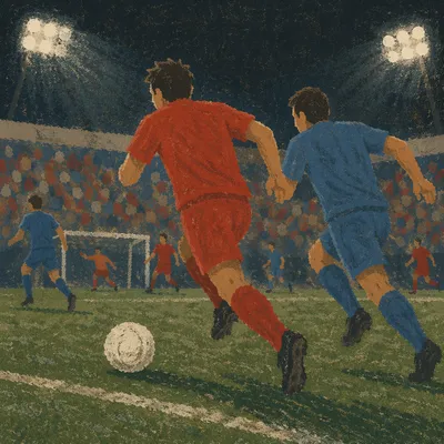 Night Soccer Match on Green Stadium Field