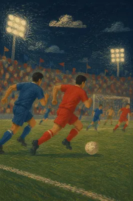 Night Soccer Match on Green Stadium Field
