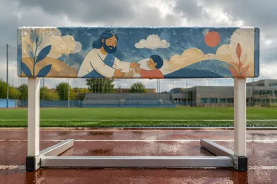 Training Hurdle by Rainy Soccer Field
