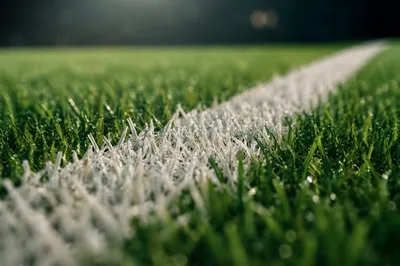 Macro Soccer Field Grass and White Line
