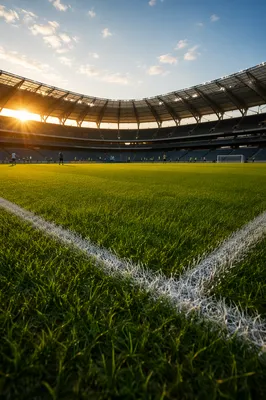 Golden Hour Soccer Stadium Field View