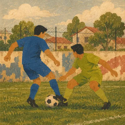 Soccer Players Competing on Green Field