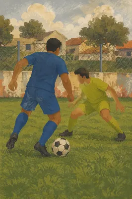 Soccer Players Battling on Green Field