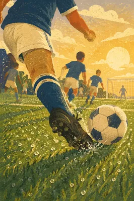 Sunrise Soccer Action on Dewy Field