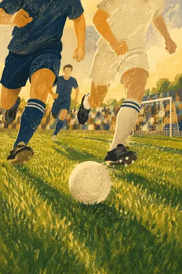 Soccer Players Sprinting Across Green Field