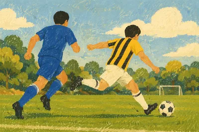 Soccer Players Sprinting on Green Field