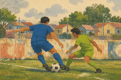 Soccer Players Competing on Green Field