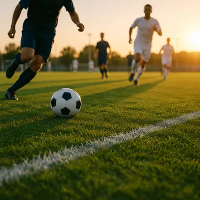 Golden Hour Soccer Action on Green Field