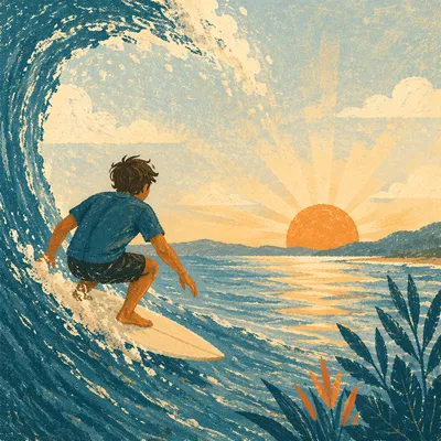 Sunrise Surfer Riding Turquoise Ocean Wave