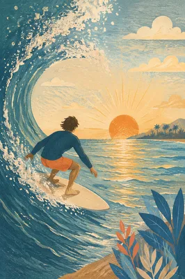 Sunrise Surfer on Turquoise Ocean Wave