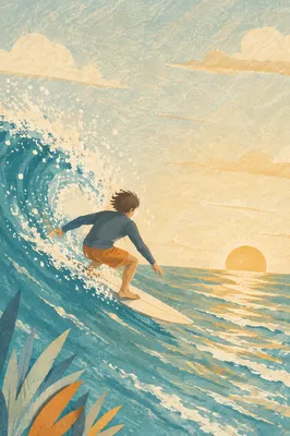 Sunrise Surfer on Turquoise Ocean Wave