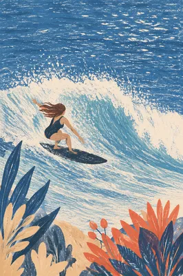 Surfer Riding Powerful Blue Ocean Wave