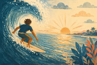 Sunrise Surfer Riding Turquoise Ocean Wave