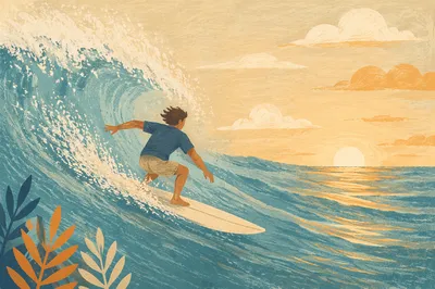 Sunrise Surfer Riding Turquoise Ocean Wave