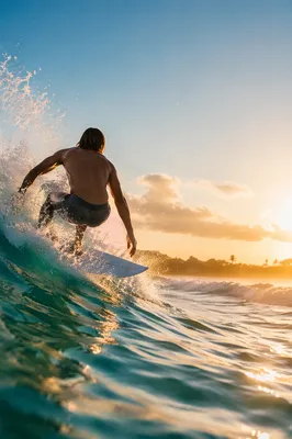 Sunrise Surfer Riding Turquoise Ocean Wave