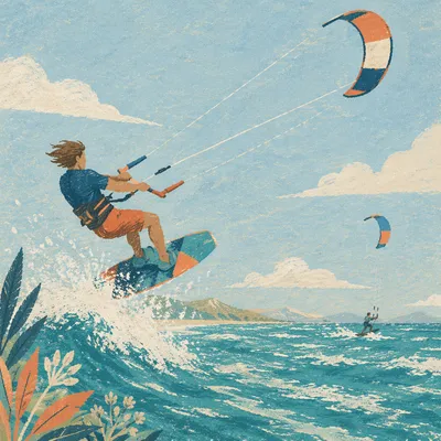 Kitesurfer Jumping Over Turquoise Summer Waves