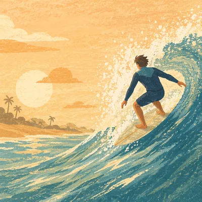 Golden Hour Surfer on Turquoise Wave