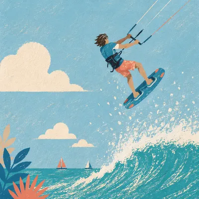 Kitesurfer Soaring Above Summer Ocean Wave