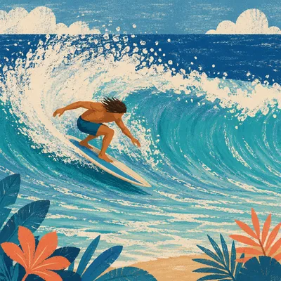 Surfer Carving a Turquoise Summer Wave