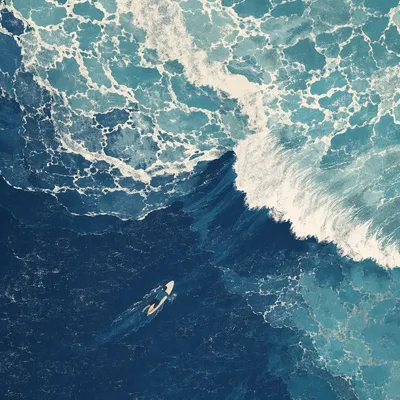 Aerial Summer Surfer in Turquoise Ocean