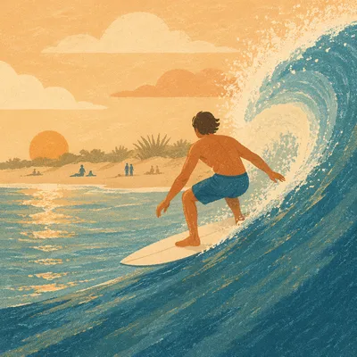 Golden Hour Surfer on Turquoise Wave