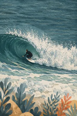 Surfer Carving Turquoise Summer Ocean Wave