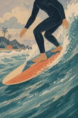 Surfer Carving a Summer Ocean Wave