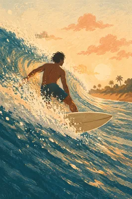 Golden Hour Surfer on Turquoise Wave